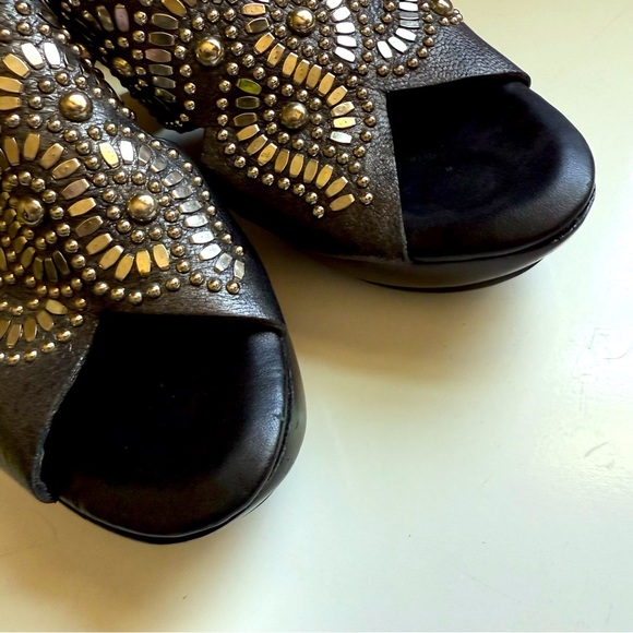 Calleen Cordero Black Embellished Studded Wedge  Sandals - Picture 6 of 8